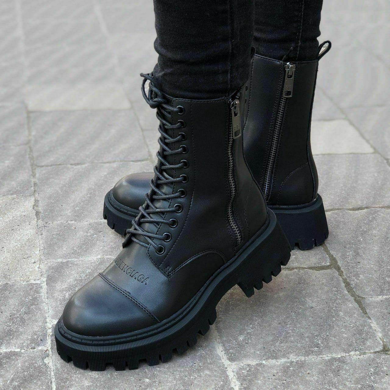 Женские повседневные ботинки Balenciaga Black Tractor Side-zip Boots (черные) высокие ботинки 6941 Баленсиага - фото 7 - id-p2076403076