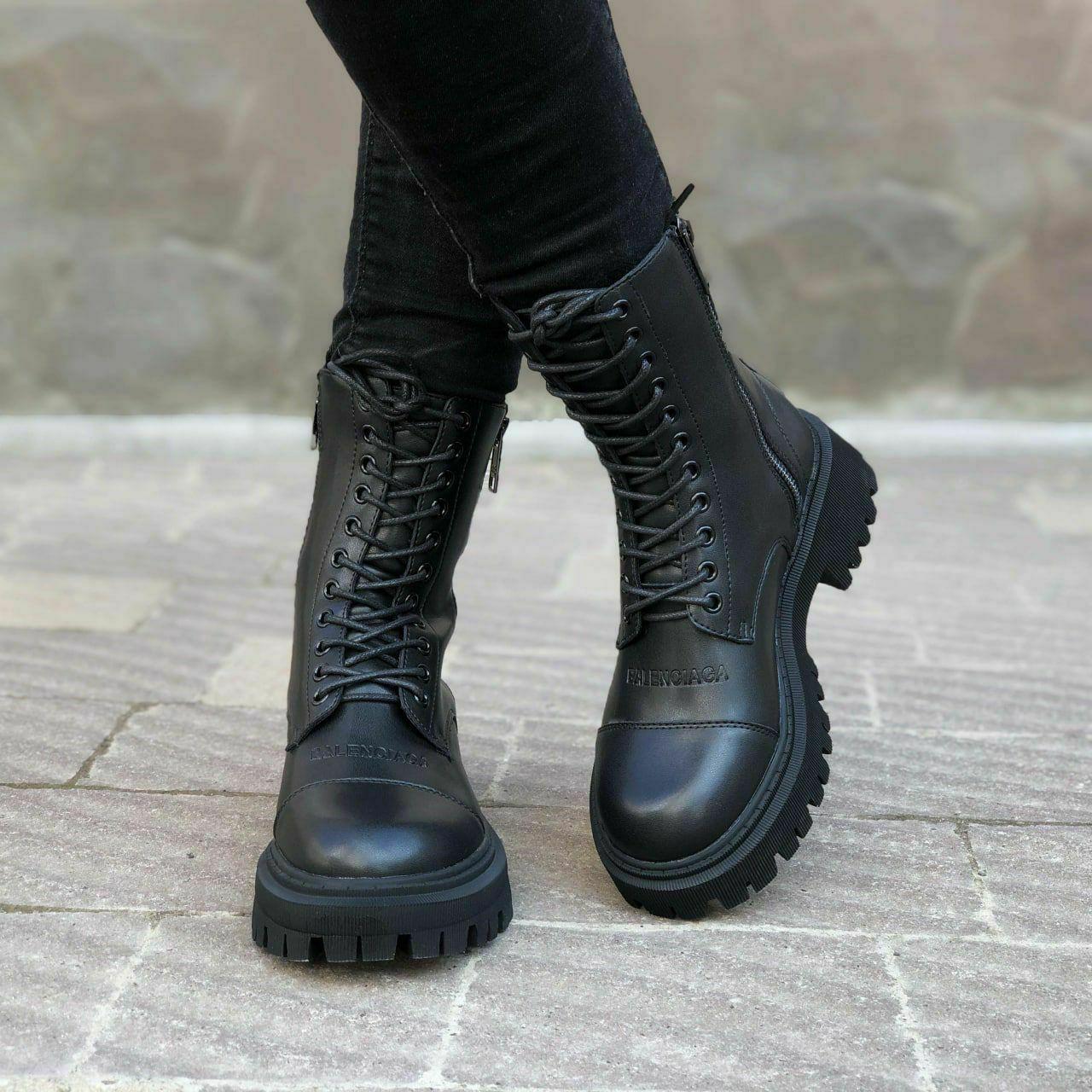 Женские повседневные ботинки Balenciaga Black Tractor Side-zip Boots (черные) высокие ботинки 6941 Баленсиага - фото 10 - id-p2076403076