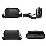 Шкіряна жіноча сумка з натуральної шкіри. Сумочка жіноча маленька модна з текстильним ремінцем, фото 5