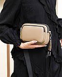Шкіряна жіноча сумка з натуральної шкіри. Сумочка жіноча маленька модна з текстильним ремінцем, фото 2