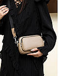 Шкіряна жіноча сумка з натуральної шкіри. Сумочка жіноча маленька модна з текстильним ремінцем, фото 4