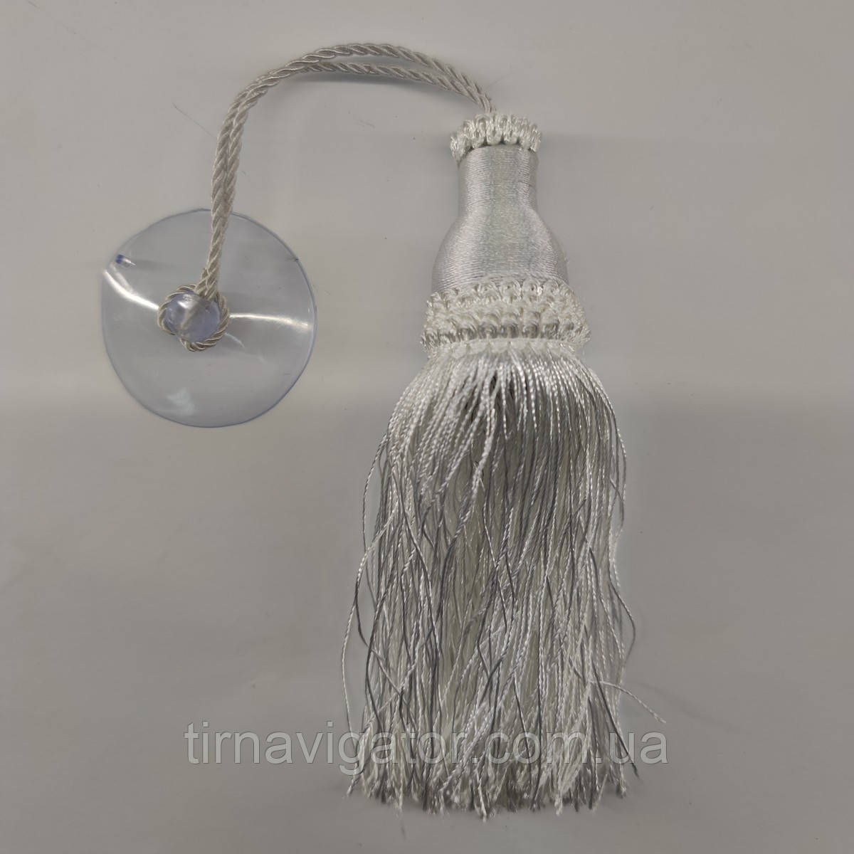 Китиця пензлик 24см біла (14см із пряжі + 10см мотузка з присоскою), фото 1