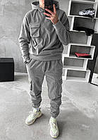 Мужской спортивный костюм с капюшоном (серый) теплый молодежный сезон осень-зима двойной флис srel3