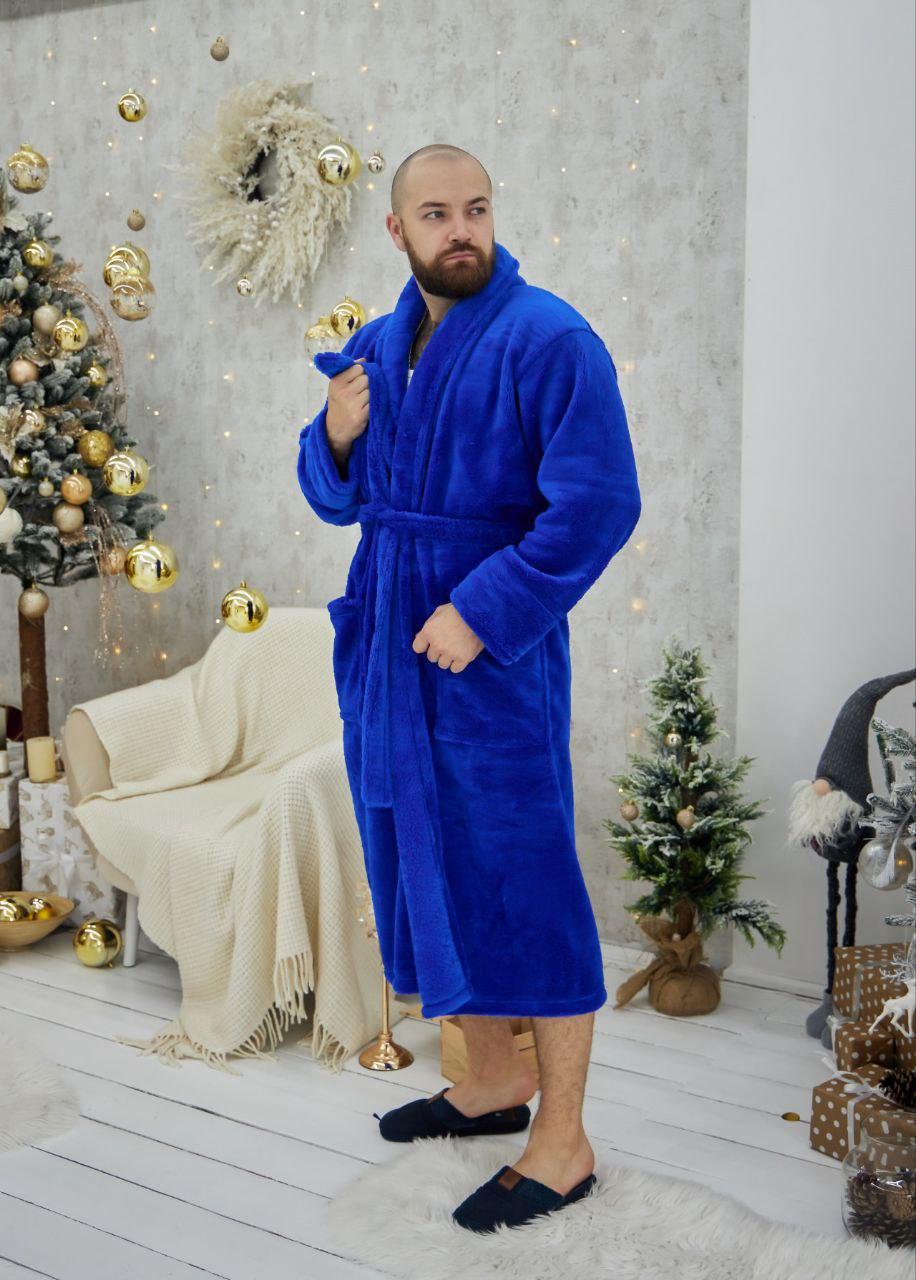 Халат чоловічий махровий теплий великих розмірів 1022 Електрик (2XL - 5XL), фото 1