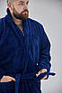 Халат чоловічий махровий теплий великих розмірів 1022 Темно синій (2XL - 5XL), фото 4
