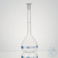 LLG-Мірна колба 100 мл, боро 3,3, прозора, кл.А, номінальний діаметр 12/21, пробка поліетиленова, синя шкала, 2 шт/пак, фото 1