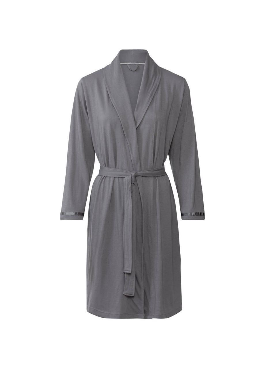 Легкий жіночий халат на запах з довгим рукавом S сірий Livarno home