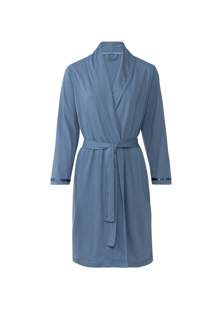 Легкий жіночий халат на запах з довгим рукавом M синій Livarno home