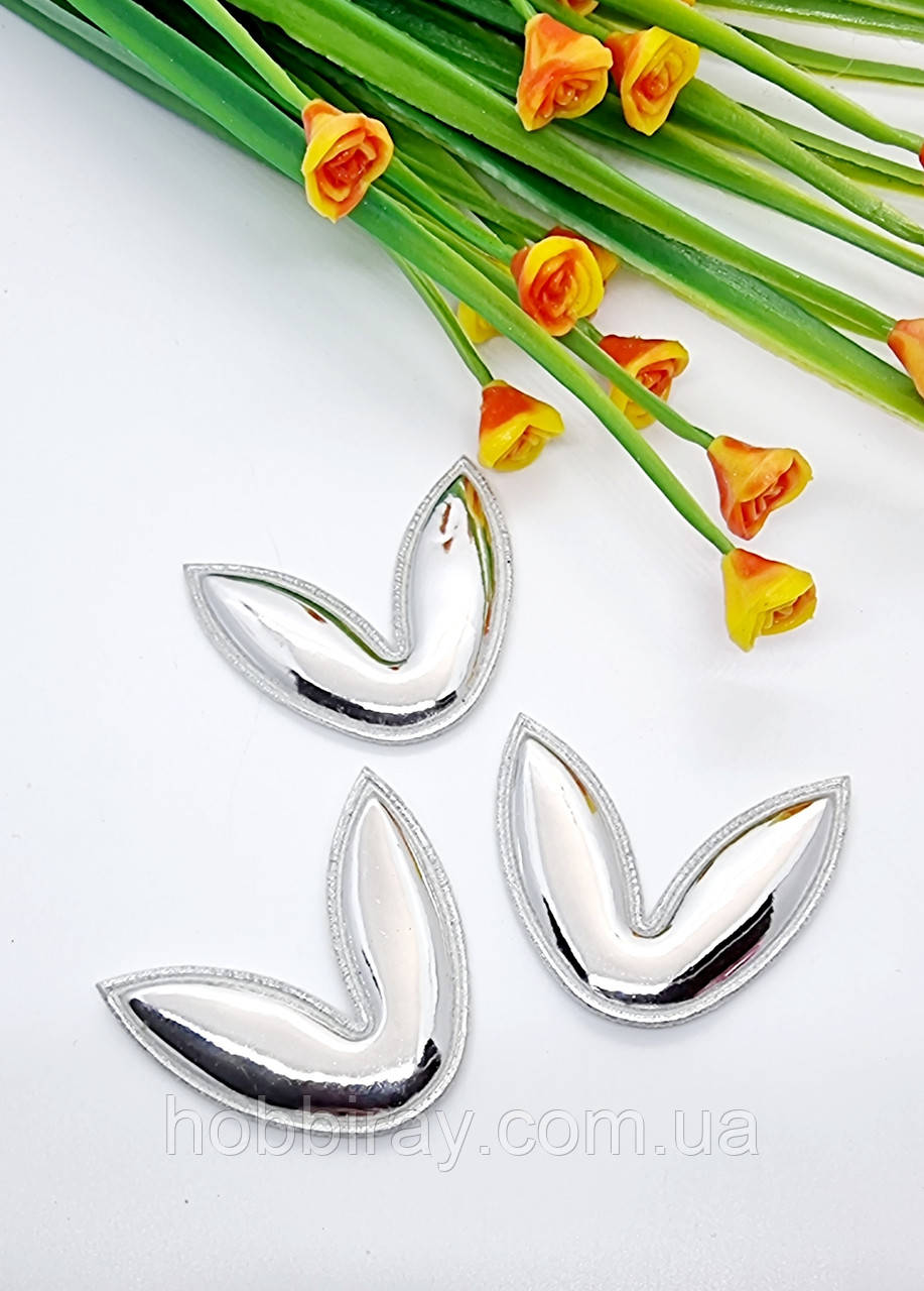 Патчі м'які "Вушка". 3,5см. Екошкіра лак. Колір срібло.  1шт., фото 1