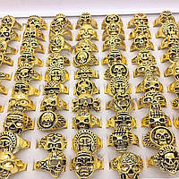 Набор колечков с черепами 10 шт, Золотое кольцо в форме черепа, Кольцо золотое золото, Кольца с черепами
