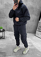 Мужской спортивный костюм зима (графит) качественный комплект штаны худи с капюшоном тринитка на флисе sadrs2