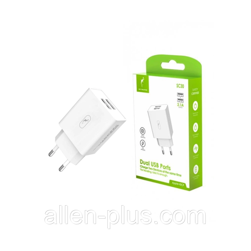 Зарядний пристрій (адаптер) SkyDolphin SC30, 2USB, 2.1A, 10.5W, White