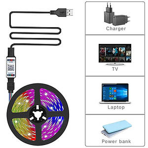 Світлодіодна стрічка LED 5050 RGB 5m 150Led / 5V USB з Bluetooth контролером