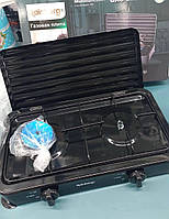 Портативная плитка на 2 конфорки газовая с крышкой и поворотными переключателями, Бытовая кухонная плита tac
