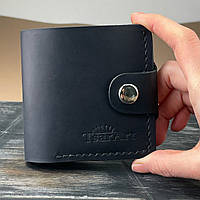 Кожаное портмоне ручной работы черного цвета TsarArt с ручным швом на кнопке с плотной кожи