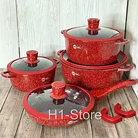 Набор кастрюль НК 324 Красный с антипригарным гранитным покрытием и сковородой Higher Kitchen 10 предметов
