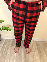 Топ! Домашняя пижама для мужчин COSY из фланели (штаны+футболка белая) красно/черные