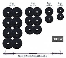 Штанга олімпійська 300 кг з погумованими металевими дисками RN-Sport