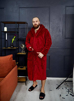 Халат чоловічий махровий з капюшоном теплий (S-5XL) 1024 Бордовий