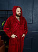 Халат чоловічий махровий з капюшоном теплий (S-5XL) 1024 Бордовий, фото 2