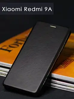 Чехол-книга для Xiaomi Redmi 9A (чёрный цвет)  на магните с отделом для карт