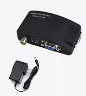 Конвертер BNC,AV, S- Video RCA в VGA адаптер преобразователь видео AV to VGA Adapter + блок живленн