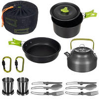 Набор туристической посуды 3в1 алюминиевый, Cooking Set DS-308 (чайник, кастрюля, сковорода)