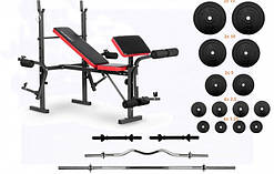 Лава для жиму EverTop + Штанга 83 кг, гриф W, гантелі