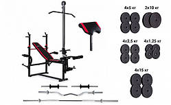 Лава для жиму з тягою, штанга, 4 грифи та 115 кг дисків