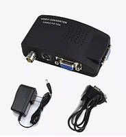 Конвертер BNC,AV, S- Video RCA в VGA адаптер преобразователь видео AV to VGA Adapter +блок живлення і кабель VGA