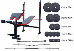 ТОП! Лава для жиму ReadMeBlack + Штанга 83 кг, гриф W, гантелі RN-Sport