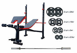 Лава для жиму універсальна ReadMeBlack + олімпійська штанга 88 кг із металевими дисками RN-Sport