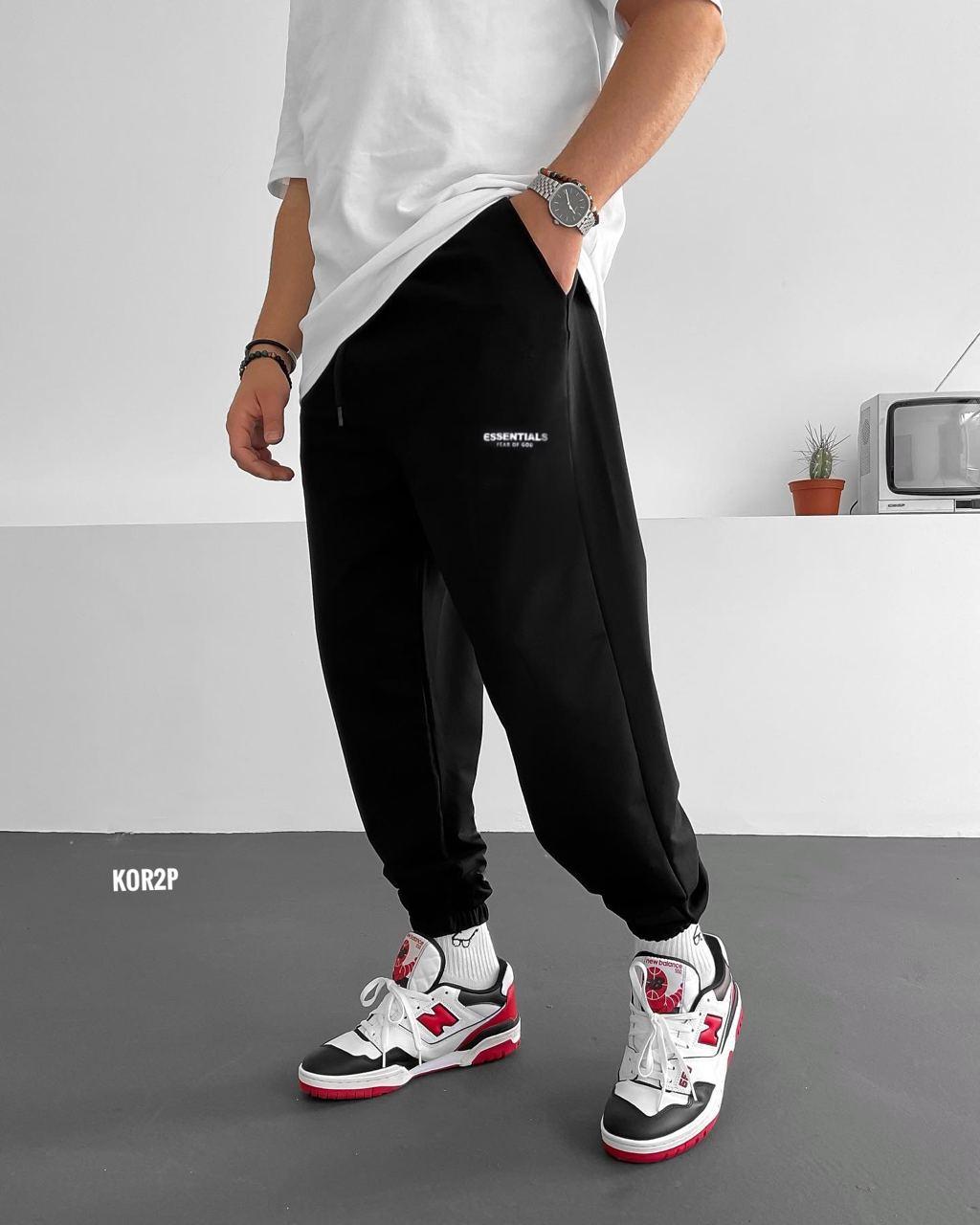 Спортивні штани чоловічі чорні весна-осінь однотонні 3х нитка Essentials, фото 1