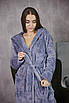 Теплий Довгий Жіночий Махровий Халат з Капюшоном на Запах - Сірий 1023, фото 6