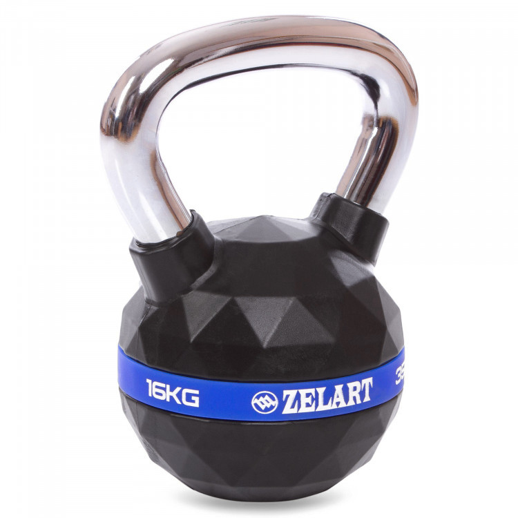 Гиря PU з хромованою ручкою Кросфіт Zelart FI-1973-16 16 кг (PU, чорний)