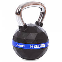 Гиря PU з хромованою ручкою Кросфіт Zelart FI-1973-24 24 кг (PU, чорний)