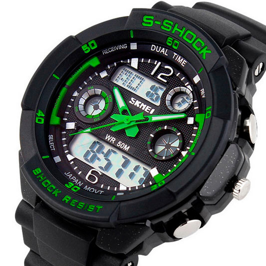 Чоловічі наручні кварцові Годинники Skmei S-Shock Green