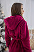 Теплий Довгий Жіночий Махровий Халат з Капюшоном на Запах - Фуксія 1023, фото 5