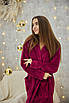 Теплий Довгий Жіночий Махровий Халат з Капюшоном на Запах - Фуксія 1023, фото 4