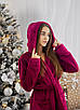 Теплий Довгий Жіночий Махровий Халат з Капюшоном на Запах - Фуксія 1023, фото 7