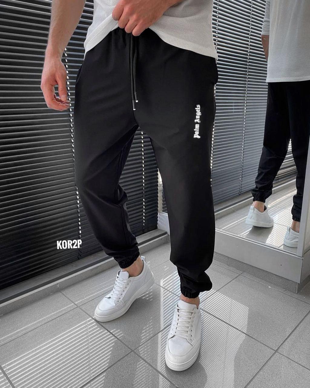Спортивні штани чоловічі чорні весна-осінь однотонні 3х нитка Palm Angels, фото 1