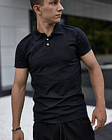 Мужская футболка поло приталенная на лето черная Тенниска летняя повседневная