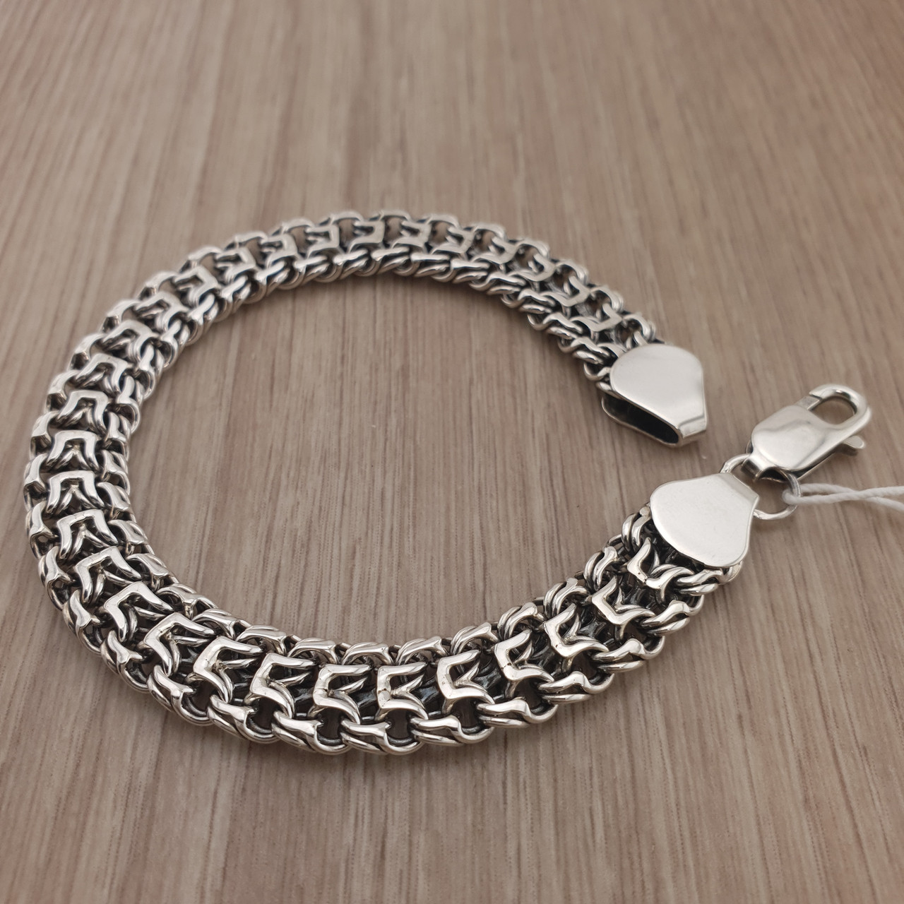 Срібний браслет чоловічий широкий Фараон. Цепочка на руку Тризуб срібло 925. Ширина 10 мм. 19 см, фото 1