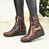 Черевики жіночі коричневі шкіряні на танкетці, фото 2