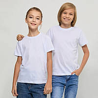 Дитяча футболка JHK, KID T-SHIRT, базова, однотонна, для хлопчика або дівчинки, біла, розмір 98, на 3/4 роки