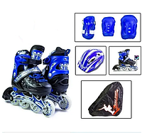 Дитячий багатофункціональний набір Роликів із захистом і шоломом Scale Sports Blue розмір 29-33