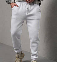 Спортивные штаны мужские белые зимние на флисе теплые повседневные качественные на зиму