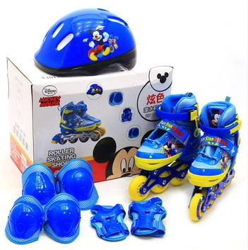 Дитячий стильний комплект від Disney ролики "Mickey Mouse" із захистом і шоломом з PU колесами, що світяться, р 34-37, фото 1