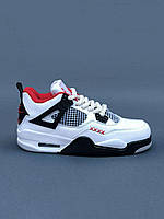 Мужские демисезонные кроссовки Nike Air Jordan 4 Retro Red White (белые с красным) повседневные 7362 Найк