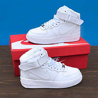 Женские зимние кроссовки Nike Air Force 1 High White Fur (белые) высокие стильные кроссовки 6972 Найк vkross